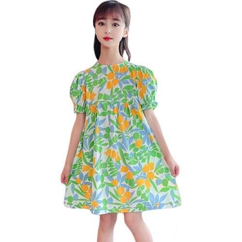 Girl Dress Floral Pattern Dress For Girls Summer Children Party Dresses Casual Style Childrens Clothing 6 8 10 12 14