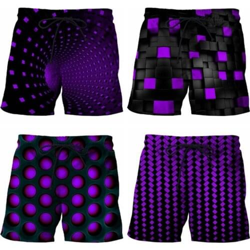 Beach shorts men 2021 purple 3D printed swimwear interesting Bermuda shorts beach sweatpants quick-drying suit