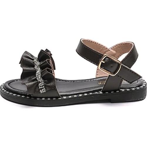 Sandal for girls kids rhinestone ruffles Flat Heel Sandals Princess Dress Fashion leather Shoes summer autumn Children Shoes