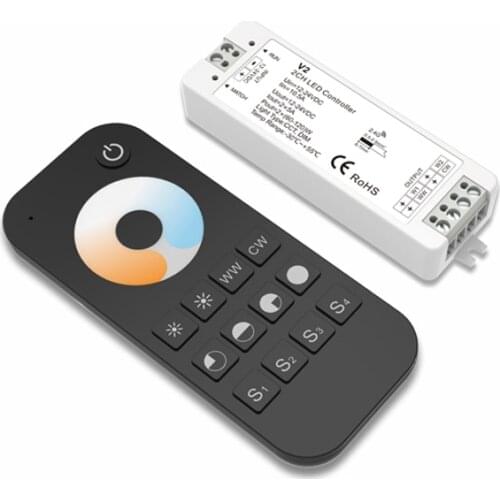 SKYDANCE New Led Strip Color Temperature Controller 2.4G RF Remote 5A*2CH 10A 240W Output 12V-24V Led Strip CT Controller V2+RT2