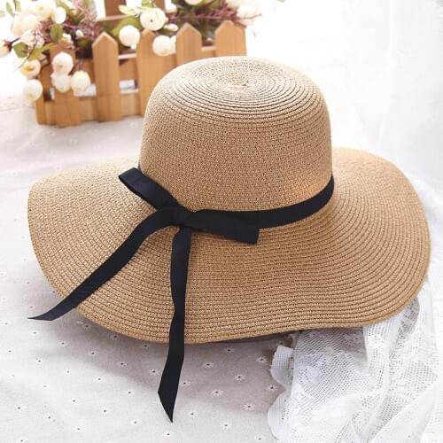 Wide Brim Girls Straw Hat Female Sun Hat Beach Women Summer Hat UV Protect Travel Cap