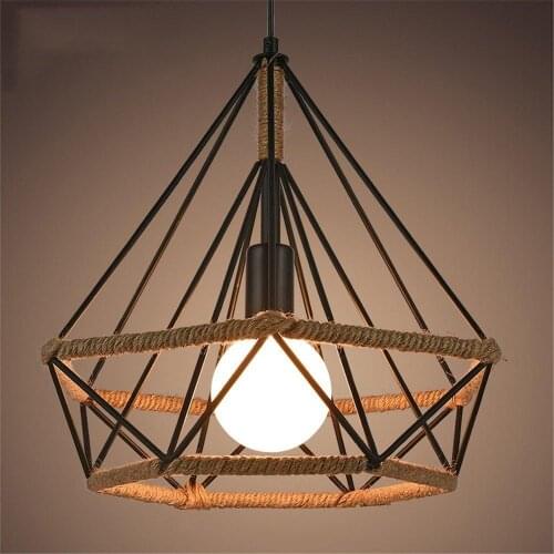 Modern Cage Pendant Lights Iron Minimalist Retro Nordic Loft Pyramid Lamp Metal Hanging Lamp E27 Indoor