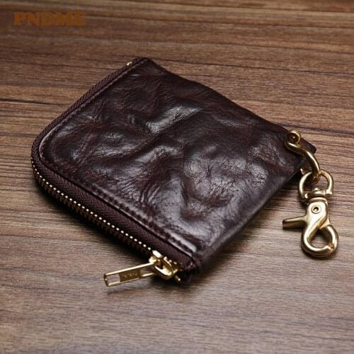 Vintage washed old handmade genuine leather mens mini wallet real cowhide womens multifunctional ultra-thin small coin purse