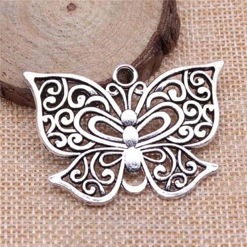WYSIWYG 1pcs 35x50mm Antique Silver Color Filigree Butterfly Charm Big Butterfly Pendant For Jewelry Making