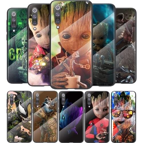 Cute Marvel Groot For Xiaomi Mi 11 11i 10T CC9E 9T Note 10 Ultra Pro Lite 5G Tempered Glass Cover Shell Phone Case