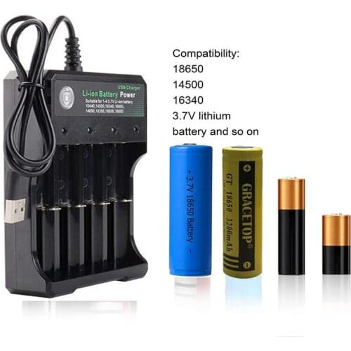 4 Slot Battery Charger for Rechargeable Batteries 3.7V Li-ion 18650 14500 16340 10440 Universal Multi-function USB Charger