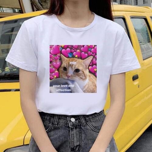 Women Fashion T-shirt Funny Cat Printed T Shirt Top Summer Graphic Casual t shirt women New Style White Tees Female