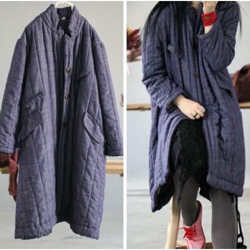 Women Loose Padded Long Coat Outerwear Ladies Vintage Linen Padded Overcoat Parkas Female 2019 Winter Topcoat Tops
