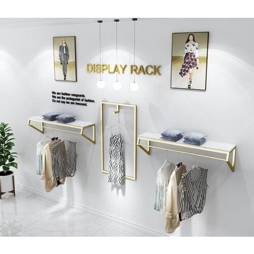Golden clothing store display rack wall hanging womens clothing store decoration clothes shelf clothes rail childrens clothing