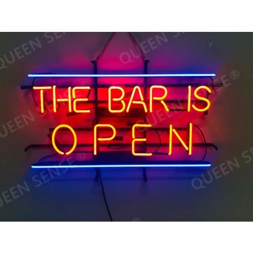 19“x10" The Bar Club Is Open Martini Neon Light Lamp Sign Handmade Glass Decorate Home Room Windows Display Artwork Hanging Tube