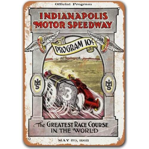 1913 Indianapolis Motor Speedway Old Car Tin Sign, Sisoso Vintage Metal Plaques Poster Pub Man Cave Retro Wall Decor