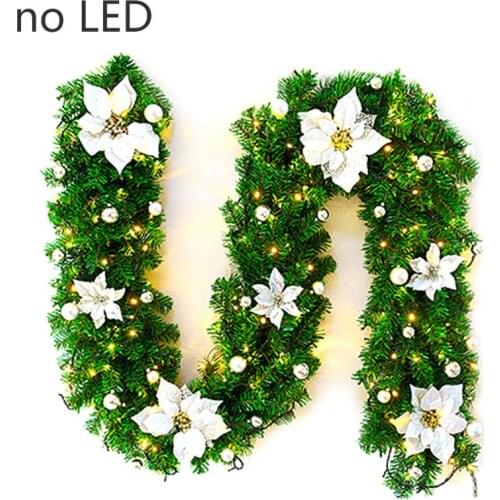 2.7m Artificial Green Pin Christmas Garland Wreath Hanging Ornament Glitter with Fake Flowers Balls Xmas Trees Wedding Decor