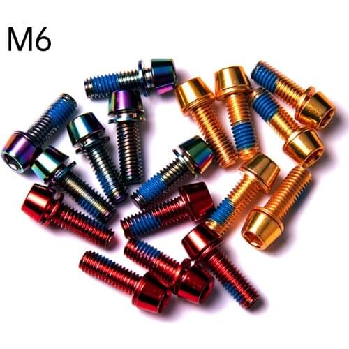 4P 6PCS M6x18mm Titanium Stem Screws Bolt with Washer Bicycle Bike MTB Steering Stem Handlebar Ultralight Stem Screws Dropship
