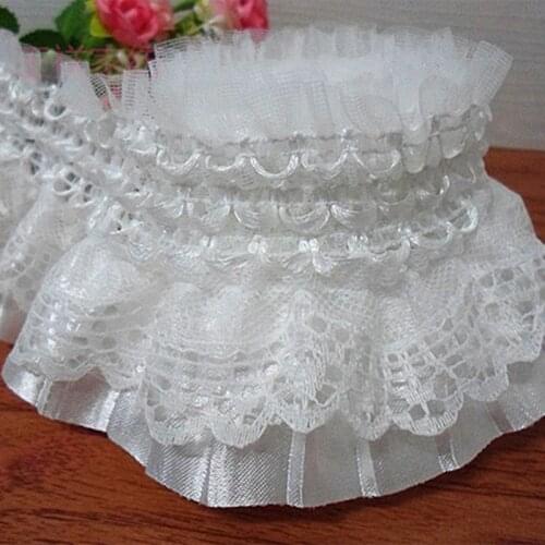5Yards Pleated Organza Lace Edge Trim Gathered Mesh Ribbon Sewing Crafts Chiffon Tape Ribbon Ruffle Lace Fabric 2 Layers