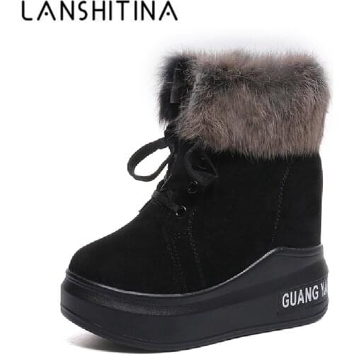 Winter Platform Snow Boots For Women Ankle Boots Warm Plush Snow Booties Womens Chunky Faux Fur Shoes High Square Heels 11cm