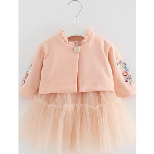 Kids Clothes Autumn Children Sets Long Sleeve Flowers Embroidery Coat+Ball Gown Dress 2PCS/Suits Girls Clothing Fall 0-2Y