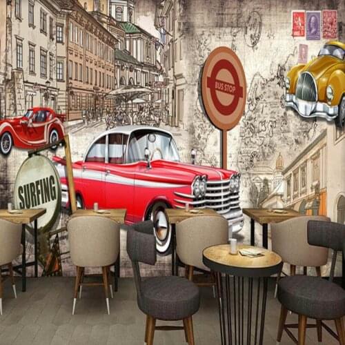 Dropshipping Colomac Photo Wallpaper Retro Red Classic Car European 3d Wallpaper Kids Wall Paper Bedroom Papier Peint Mural 3d