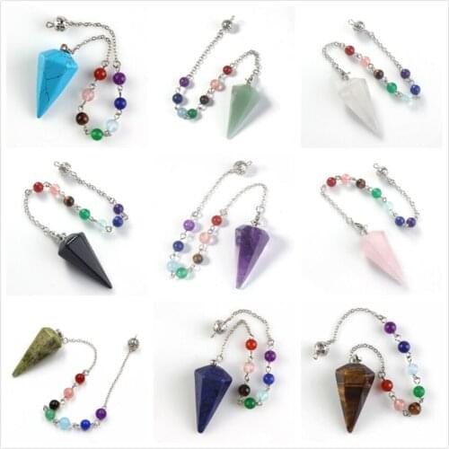 FYJS Unique Silver Plated Amethysts Hexagon Pyramid Pendulum Pendant Black Agates Healing Chakra Jewelry