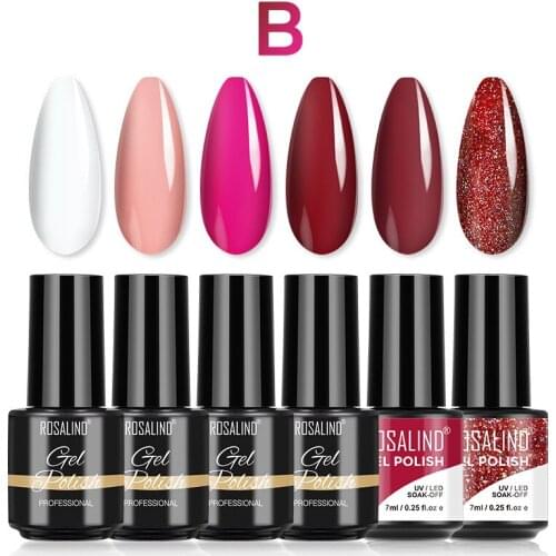 ROSALIND Nail Polish Semi Permanent Gel UV LED Wholesale Series Polish 6PCS/set Manicure Nails Art Soak-Off Hybrid Varnishes