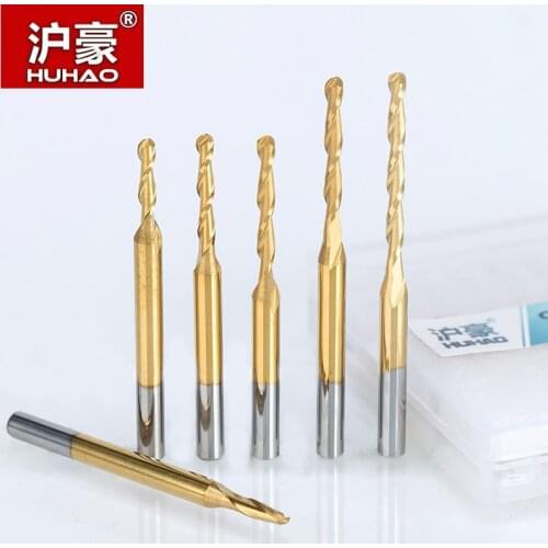 HUHAO 5pcs/lot Shank 3.175mm Ball Nose 2 Flute Spiral TiN Coating End Mills CNC Router Bits Tungsten Carbide Milling Cutter