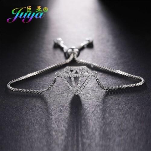 Juya Fashion Womens Bracelets Supplies Gold//Rose Gold Adjustable Chains Cubic Zirconia Charm Bracelets Christmas Gift