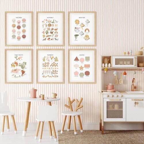 Boho Educational Poster Preschool Classroom Art Print Toddler Montessori Canvas Painting Modern Wall Picture For Kids Room Decor