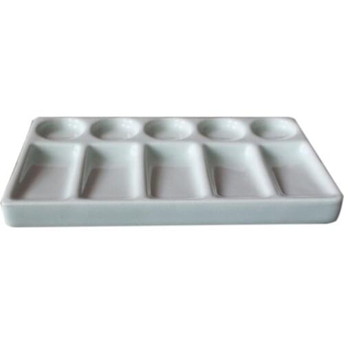 Ceramic Artist Paint Palette 10-Hole Rectangle for Watercolor Gouache