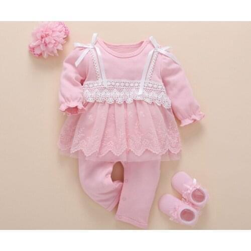 Baby Girl 3pcs Set Romper Dress+Hairband+Socks Newborned Princess Fashion White Pink Cotton Jumpsuit Infant Outerwear Clothing