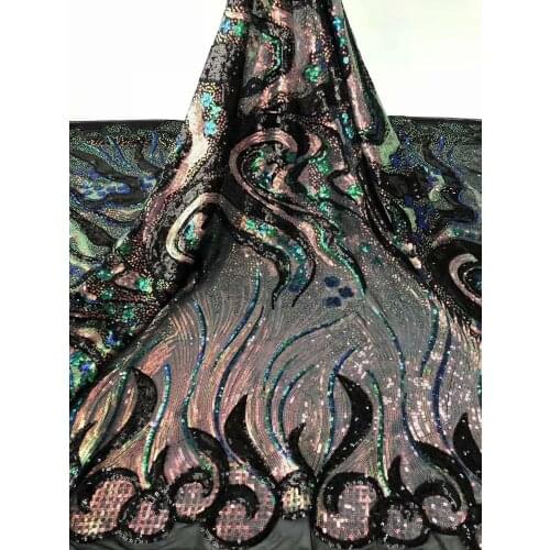 Top Quality Multicolor Sequins Embroidery Lace African Lace Fabric Latest French Tulle Lace Fabric For Nigeria Dress Party