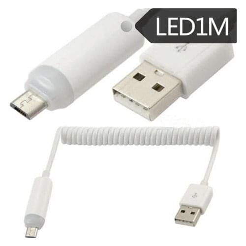 LBSC Hot 1m Spiral Coiled USB 2.0 Male A to Micro USB 5-pin Data Cable with LED