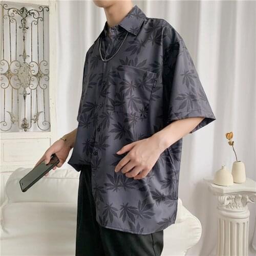 2021 summer floral shirt mens short sleeve ruffian thin shirt casual loose trend half sleeve jacket Maple leaf