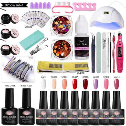 MEET ACROSS UV Gel Set with UV Lamp Nail Dryer 7ml Nail Gel Polish Kit Soak Off Base Top Coat Electric Nail Drill Manicure Tools