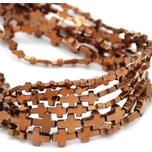 4/6/8MM Natural Stone Cross Jesus Shape Copper Hematite Spacer Loose Beads For DIY Jewelry Making Bracelet Necklace Findings