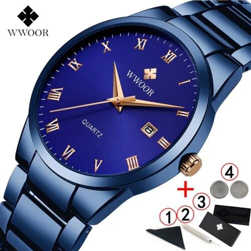 Men Watches Top Brand Luxury WWOOR Gold Blue Business Quartz Clock watch men 2019 Waterproof Male Wristwatch Men watches 2019