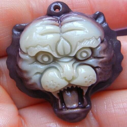 Natura Purple robe jade tiger head Jade Pendant Jewelry Lucky Exorcise evil spirits Safety Amulet Jade Pendant Fine Jewelry