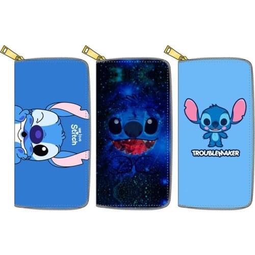 New Disney Fashion Womens Wallet Stitch Cute Anime Wallet Boys Girls Coin Purse PU Long Zipper Card Holder Clutch Kids Gifts
