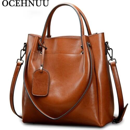 OCEHNUU Vintage Womens Genuine Leather Handbags Tote High Quality Simple Ladies Hand Bags Brand Luxury Shoulder Bag Big Torebki