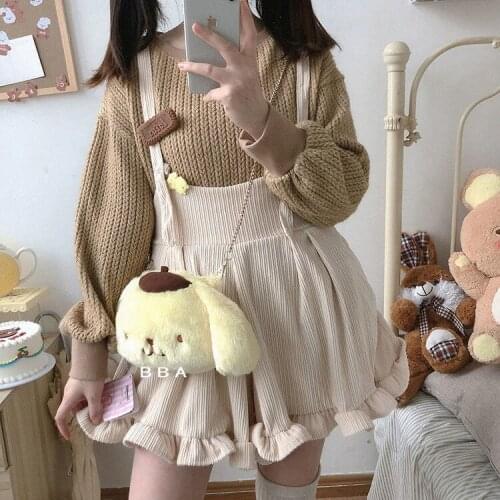 Solid Corduroy Playsuits Women Ruffles Loose Spring Korean Style Ulzzang Kawaii Harajuku Leisure Soft Female Rompers Popular Ins