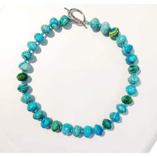 Lii Ji Women Fashion Necklace Blue Green Color Stone Turquoises Jaspers Necklace 55cm Good for Summer