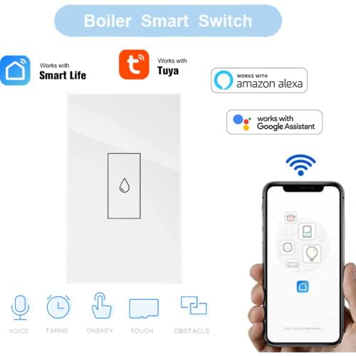 US white WiFi Boiler Water Heater Switch touch wall switch 4400W for bathroom Tuya Smart Life Smart Home Google Home Alexa Siri