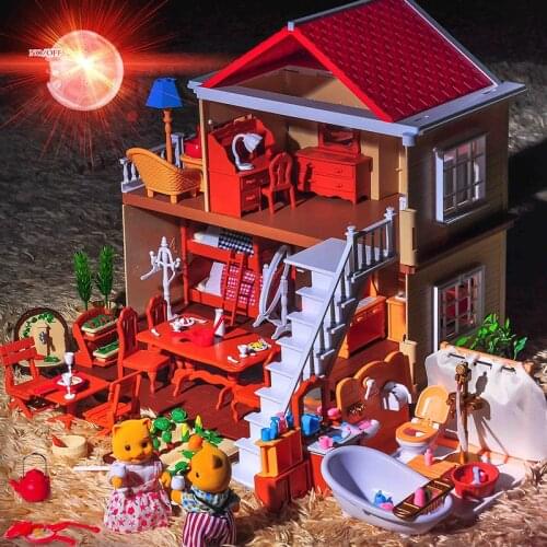 HOT 1:12 Forest Animal Family Villa Furniture for Dolls Toy Forest Home Mini Bedroom Set DIY Dollhouse Furniture For kids