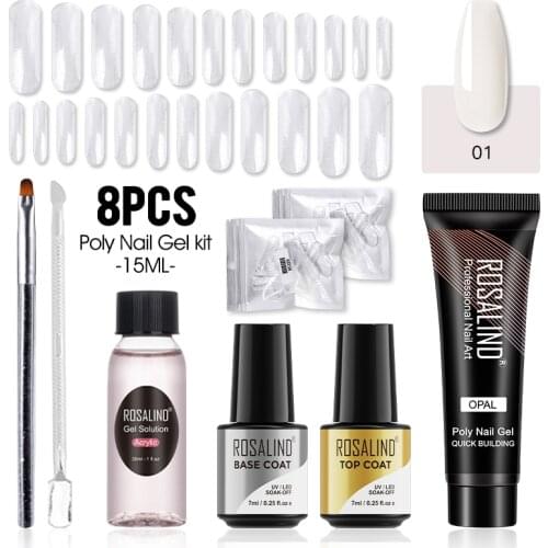 ROSALIND Poly Nail Gel Kit For Manicure Soak Off UV Lamp Hybrid Varnishes Set Base Top Nails Art Nail Gel Polish Set Gel lak