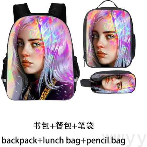 Billie Eilish Backpack Student School Bag +Lunch Bag + Pencil Case 3 pcs Set High Capacity Student Bag Gift