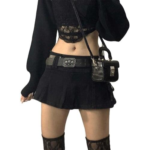 Sexy babes skirts Goth Low Waist Black Skirts Y2K Streetwear Pockets Patchwork A-line Skirt E-girl Aesthetics Outfits Zipper /F