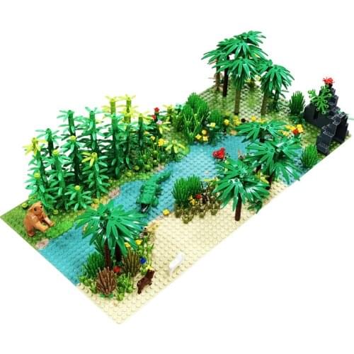 Rainforest Animal Grass Tree Building Blocks with Base plate City MOC Accessories Parts DIY Compatible All Brands