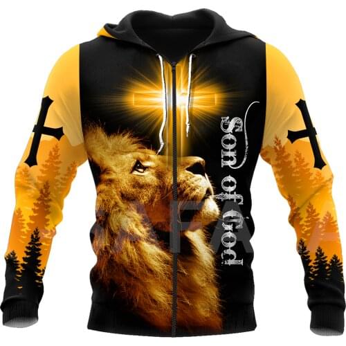 Jesus Christ yellow animal lion son of god3D Over Printed Hoodie Man Women Unisex Outwear Zipper Pullover Sweatshirt Casual