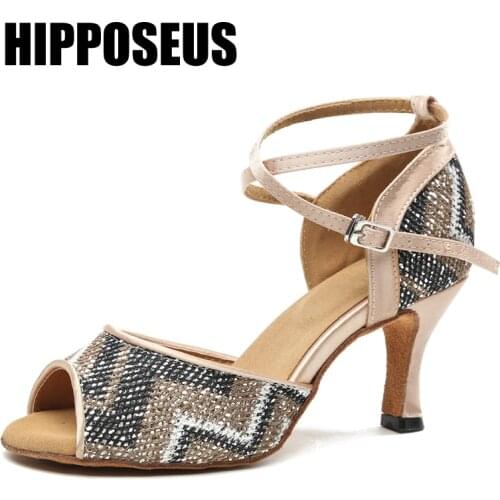 HIPPOSEUS Dance-Shoes For Girls Women Ladies Ballroom Latin Modern Tango Jazz Dancing Shoes Glitter Heels Salsa Shoes Sandals