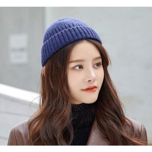 Causel style Knitted woolen hats men women new autumn and winter hat solid color melon leather hats Beanie Alpaca cap