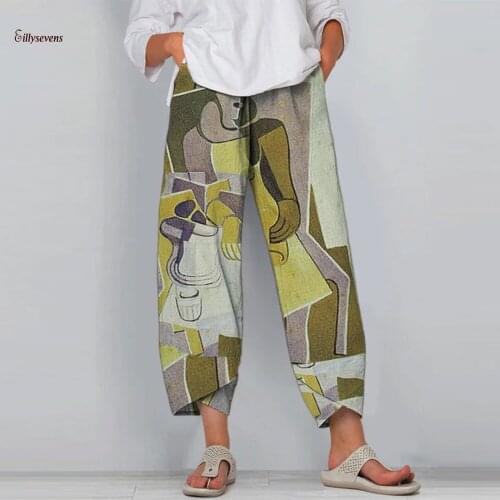 Spring Summer Cotton Linen Straight Pants 2021 Women Solid Color Elastic Waist Waist Pants Loose Trousers Lady Casual Pants