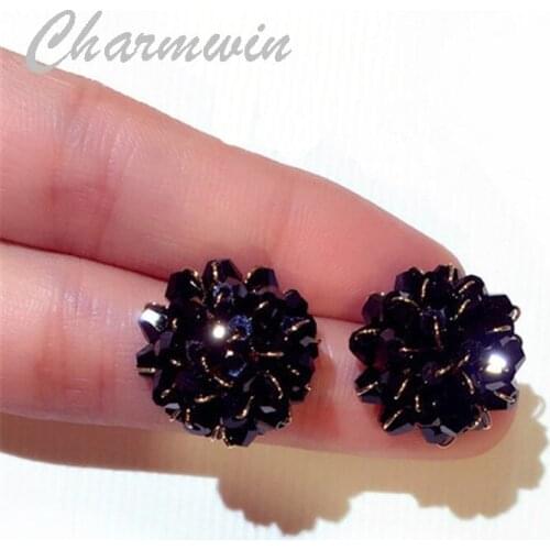 Charmwin New Fashion Stud Earrings Womem Exaggerated Black And White Crystal Earrings Geometric Earrings Female PE1700